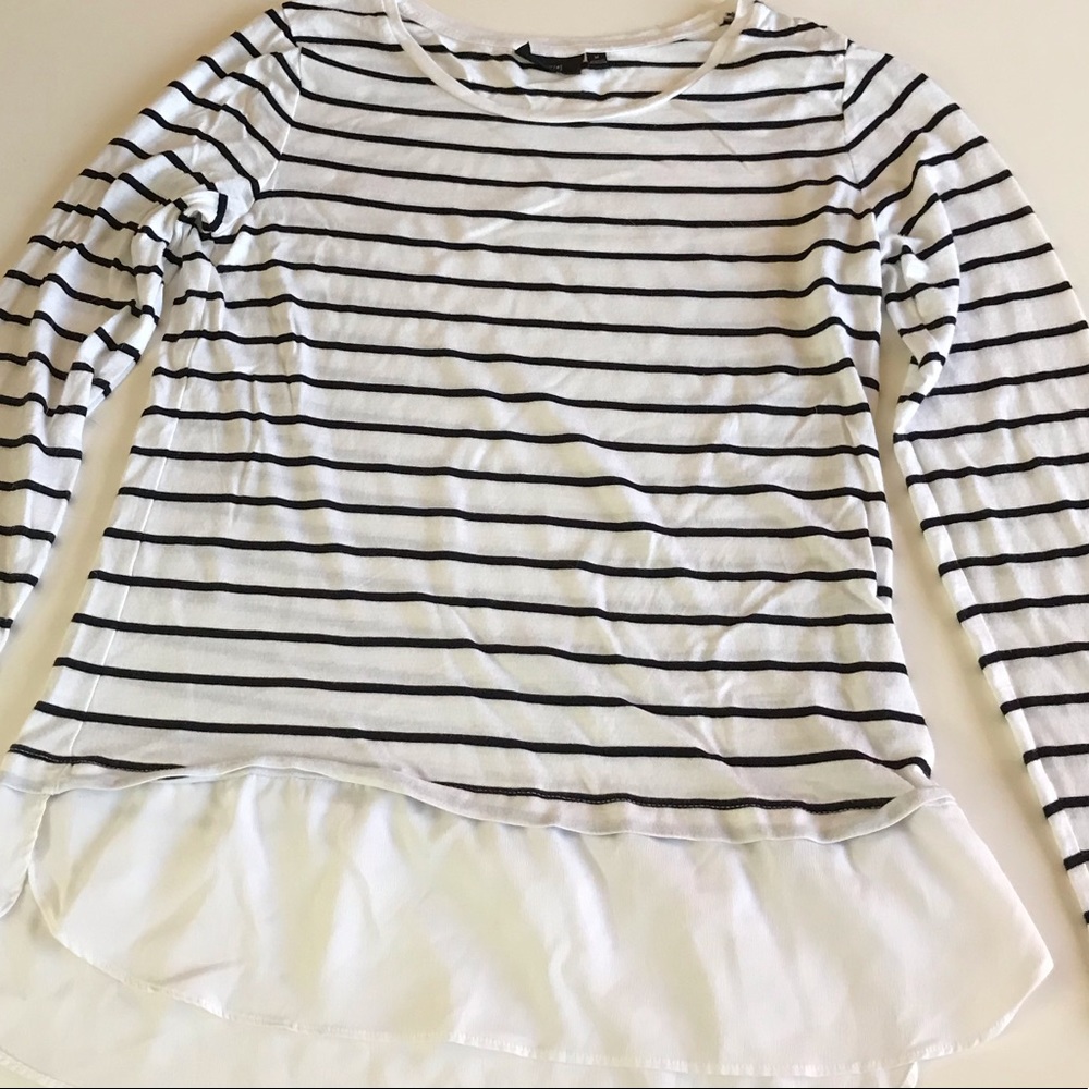 Apt. 9 White and Black Striped Long Sleeve Tee